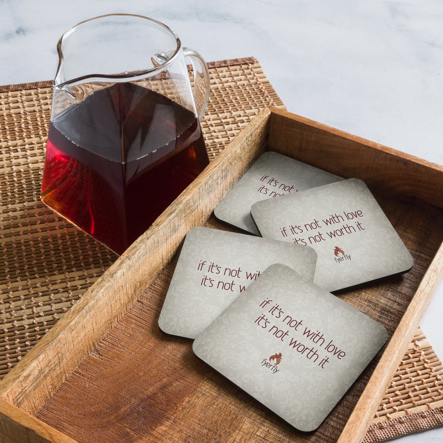 Fyerfly quote, cork-back coaster